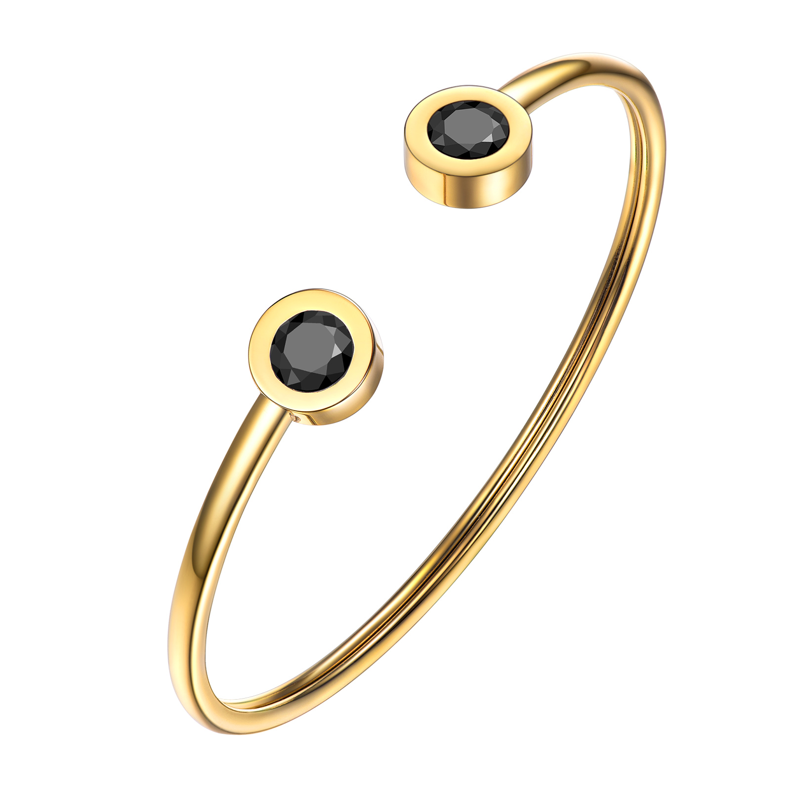 Gold adjustable cuff bracelet with black stone