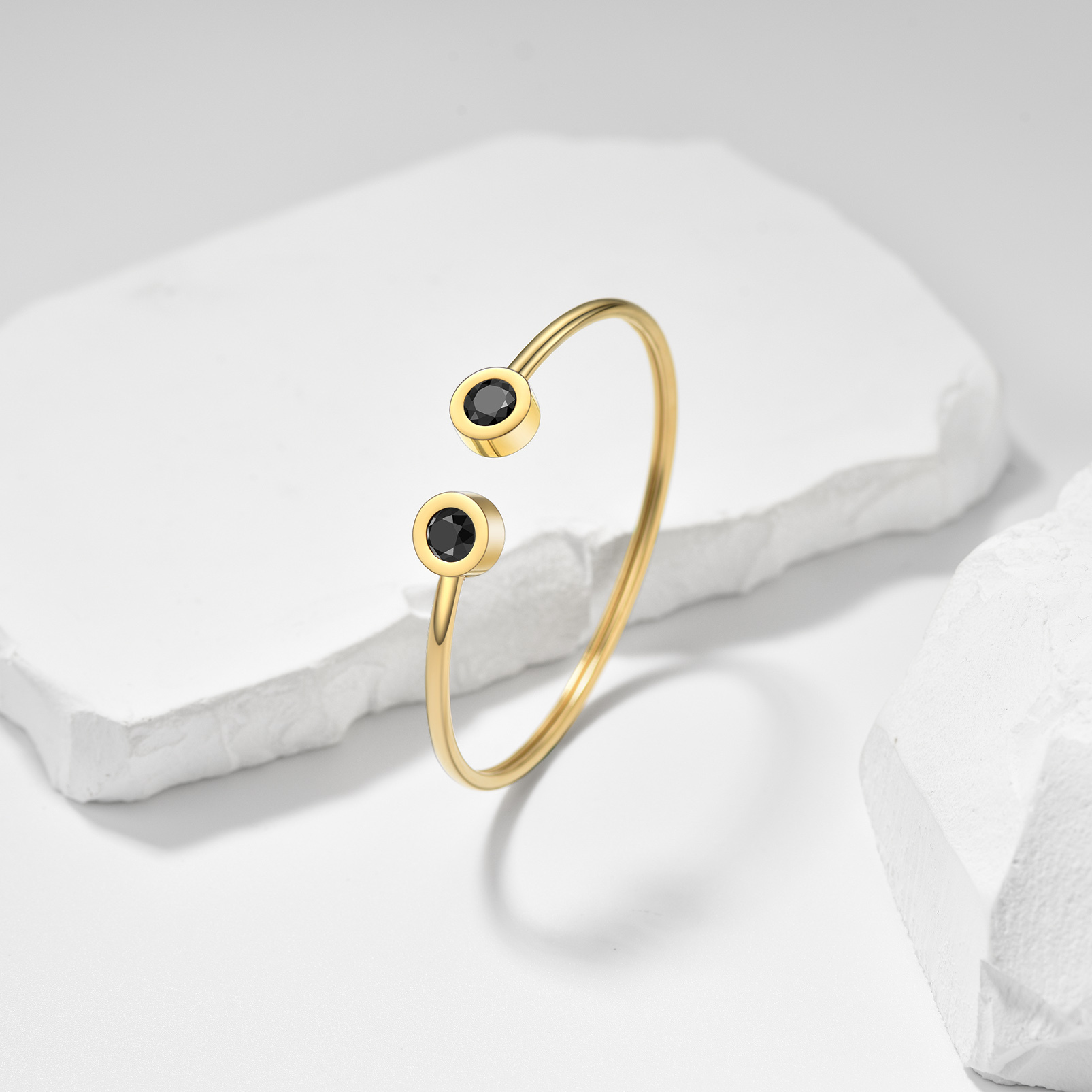 316L gold cuff bracelet black crystal