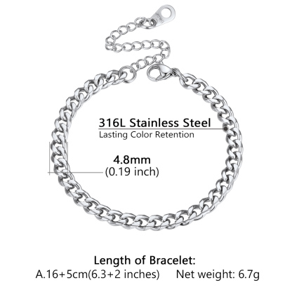 4.8mm cuban bracelet size reference