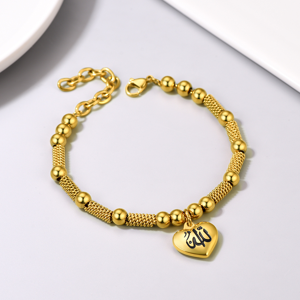 Gold Allah heart charm beads bracelet