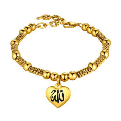 Gold Allah heart charm beads bracelet