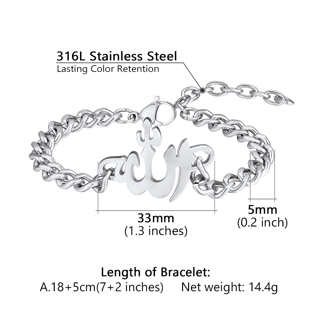 Allah stainless steel chain bracelet size details