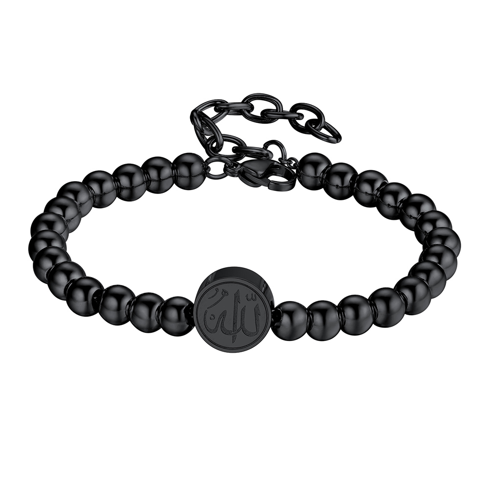 Black beads bracelet flat lay