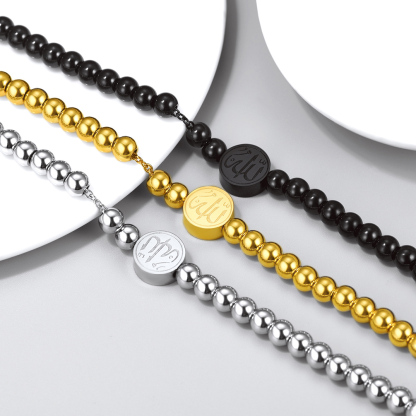 Stainless steel beads bracelets in gold steel black