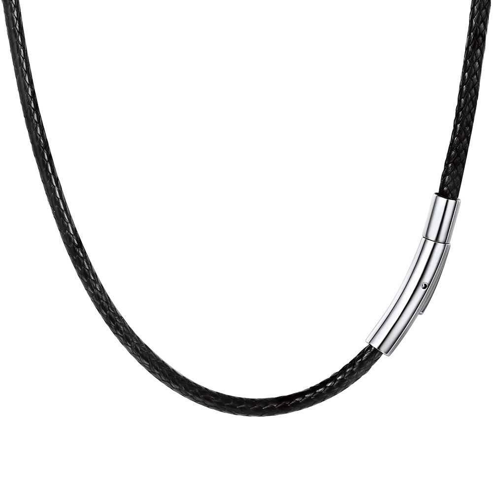 3MM Stainless Steel & Leather Cord Necklace - Gifts for Men Women