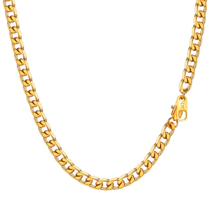 Gold Cuban chain necklace stainless steel lobster clasp