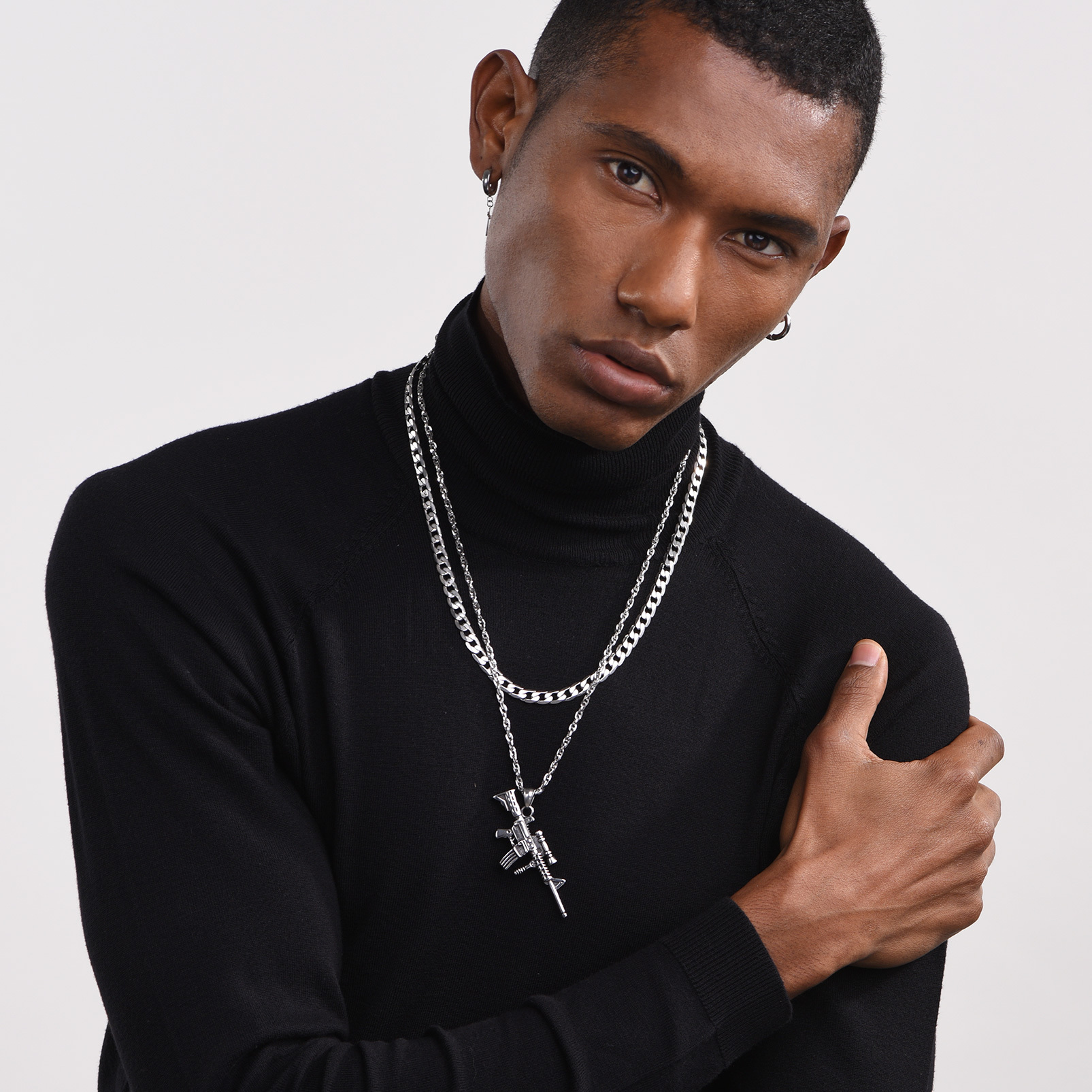 cuban chain necklace worn by male model