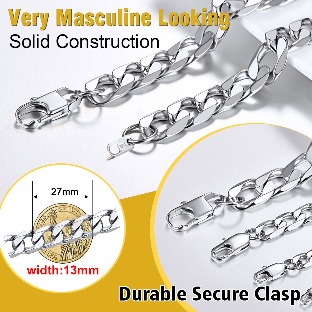 Wide Cuban link chain necklace 13mm solid design