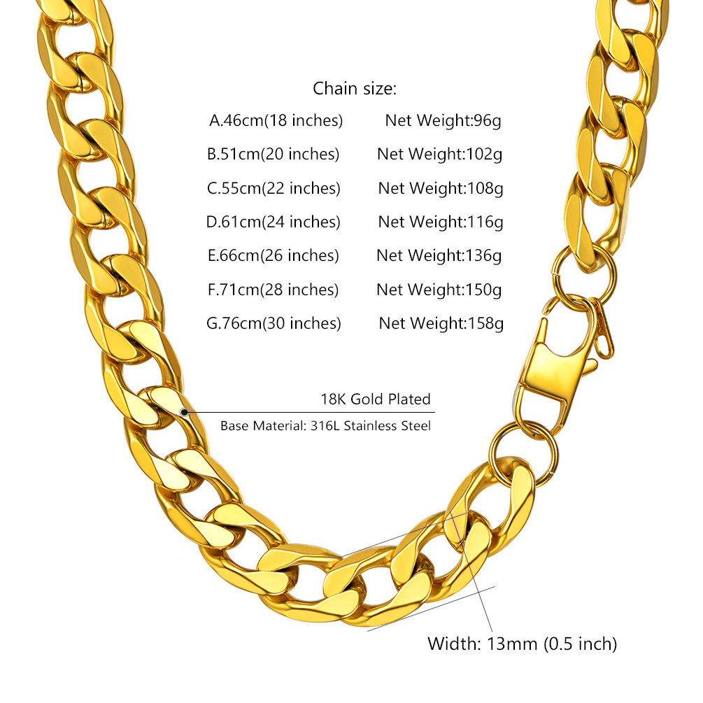 13mm Cuban link chain size and weight guide
