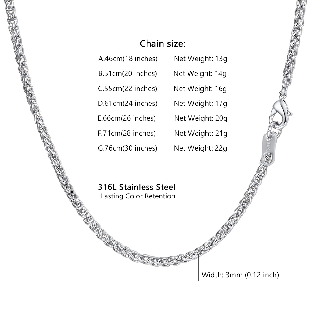 Twisted Necklace Wheat Chain for Men