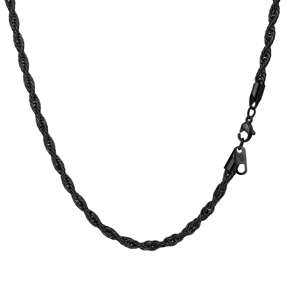 Black stainless steel rope chain necklace