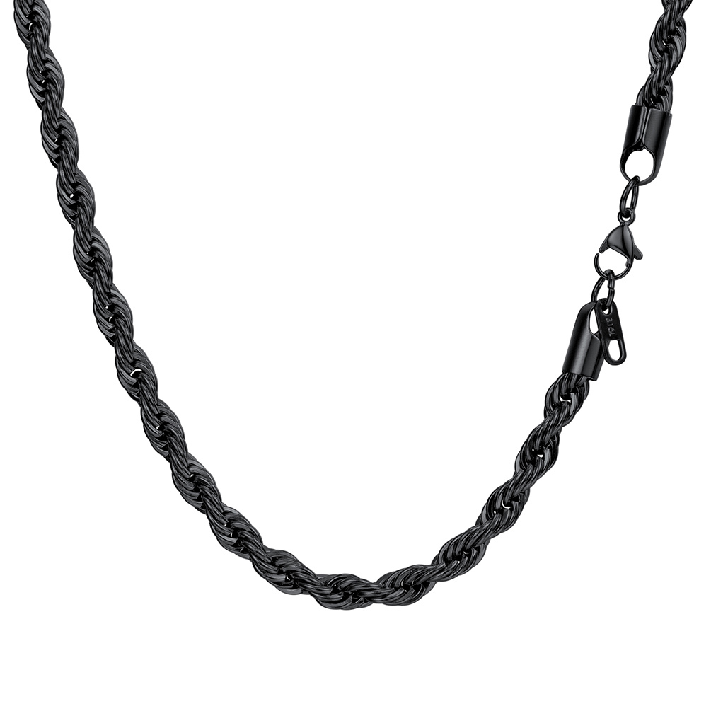 Close-up stainless steel rope chain necklace black
