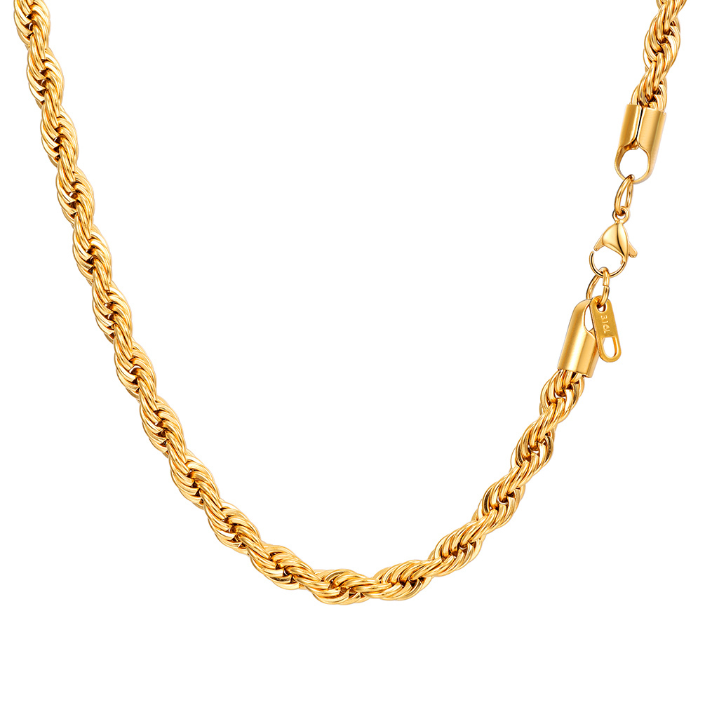 Gold stainless steel rope chain necklace