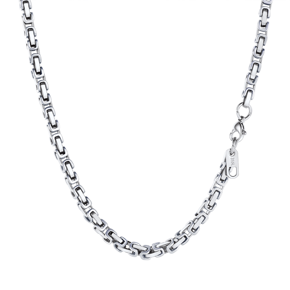 Steel Byzantine link chain necklace