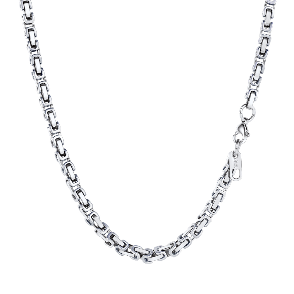 Steel Byzantine link chain necklace