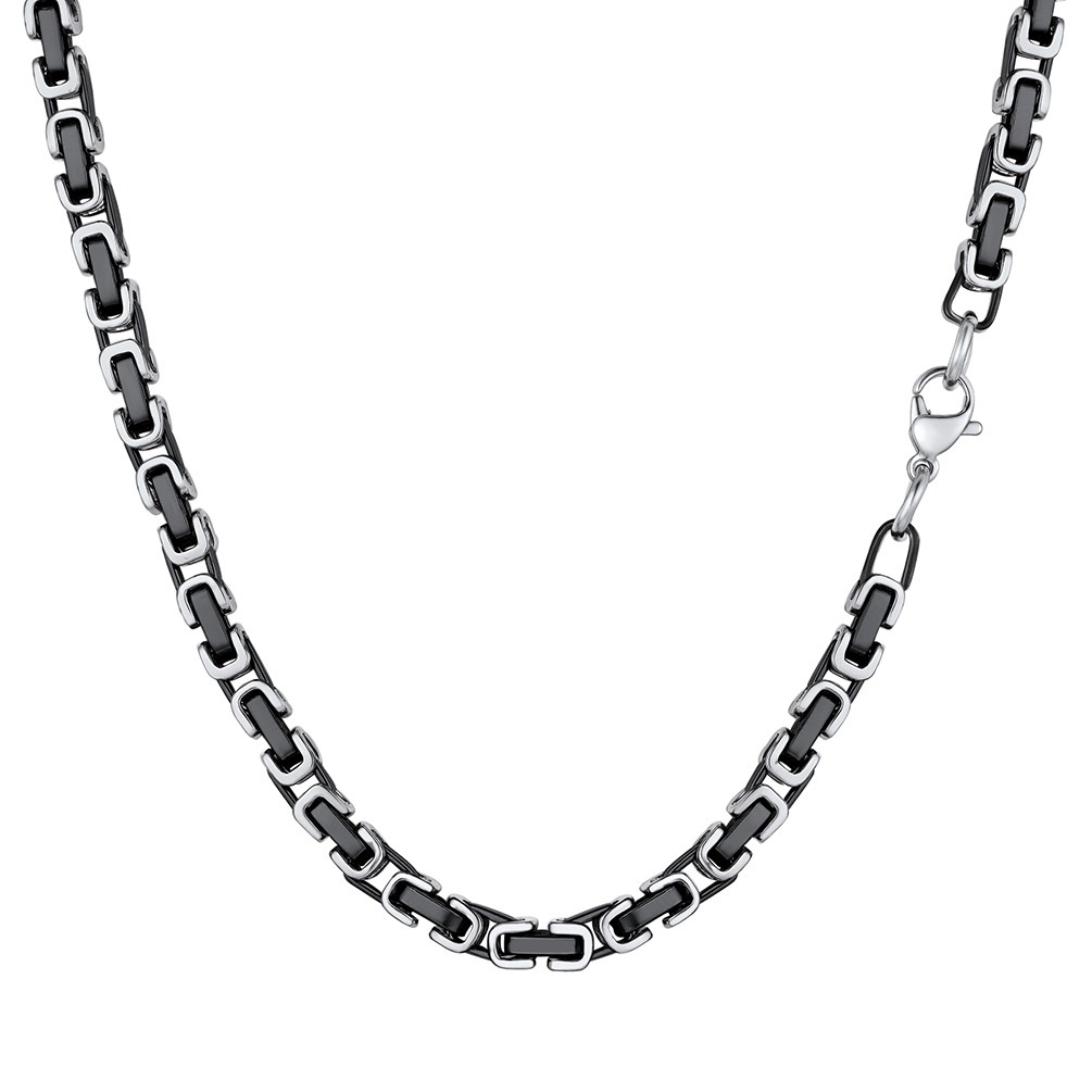 Black and steel Byzantine link chain necklace