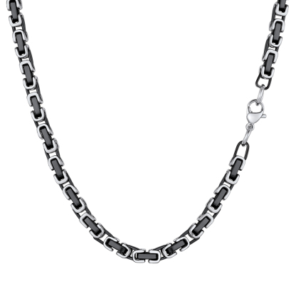 Black and steel Byzantine link chain necklace