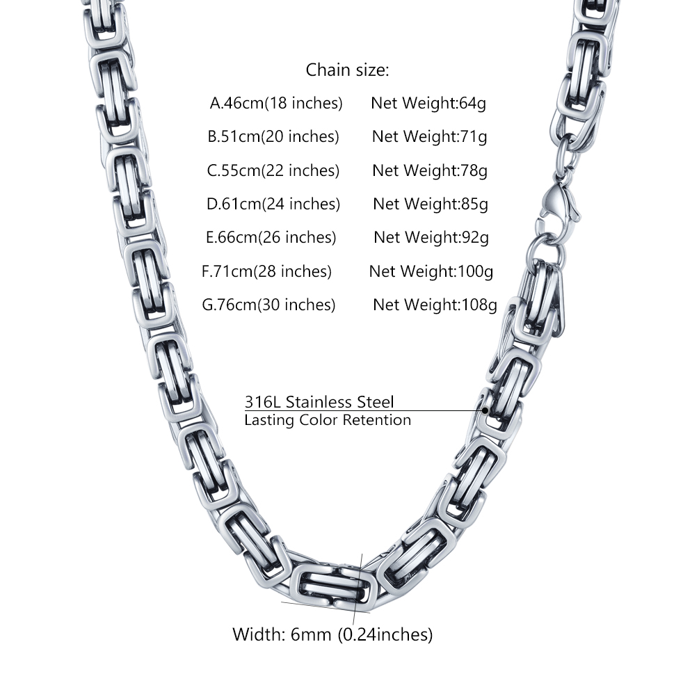 6mm Byzantine chain necklace size guide