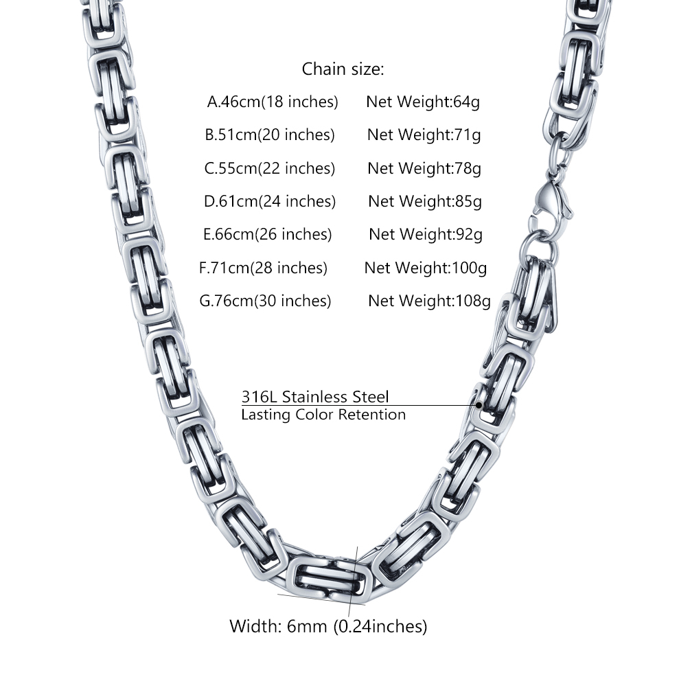 6mm Byzantine chain necklace size guide