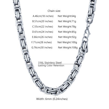 6mm Byzantine chain necklace size guide