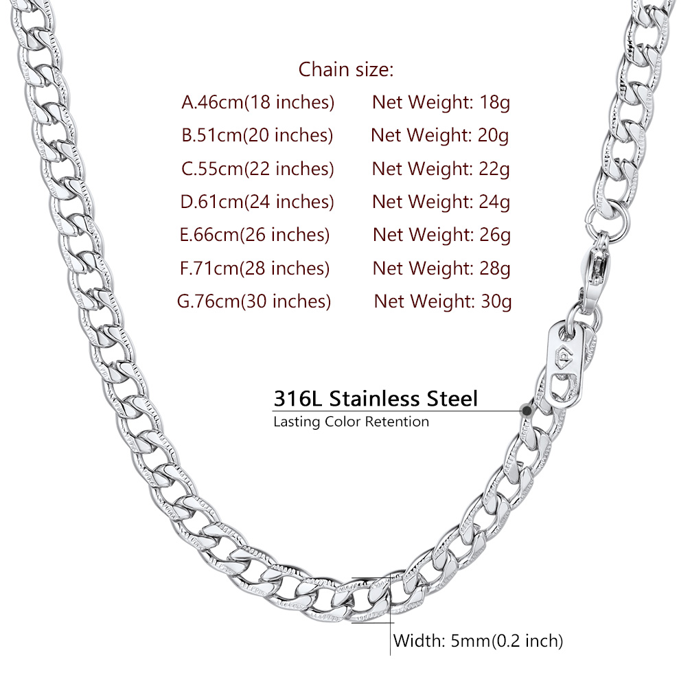 5MM Stainless Steel Cuban Link Chain Miami Pressed Gift for Him