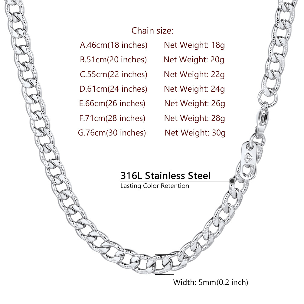 5MM Stainless Steel Cuban Link Chain Miami Pressed Gift for Him