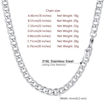 5MM Stainless Steel Cuban Link Chain Miami Pressed Gift for Him