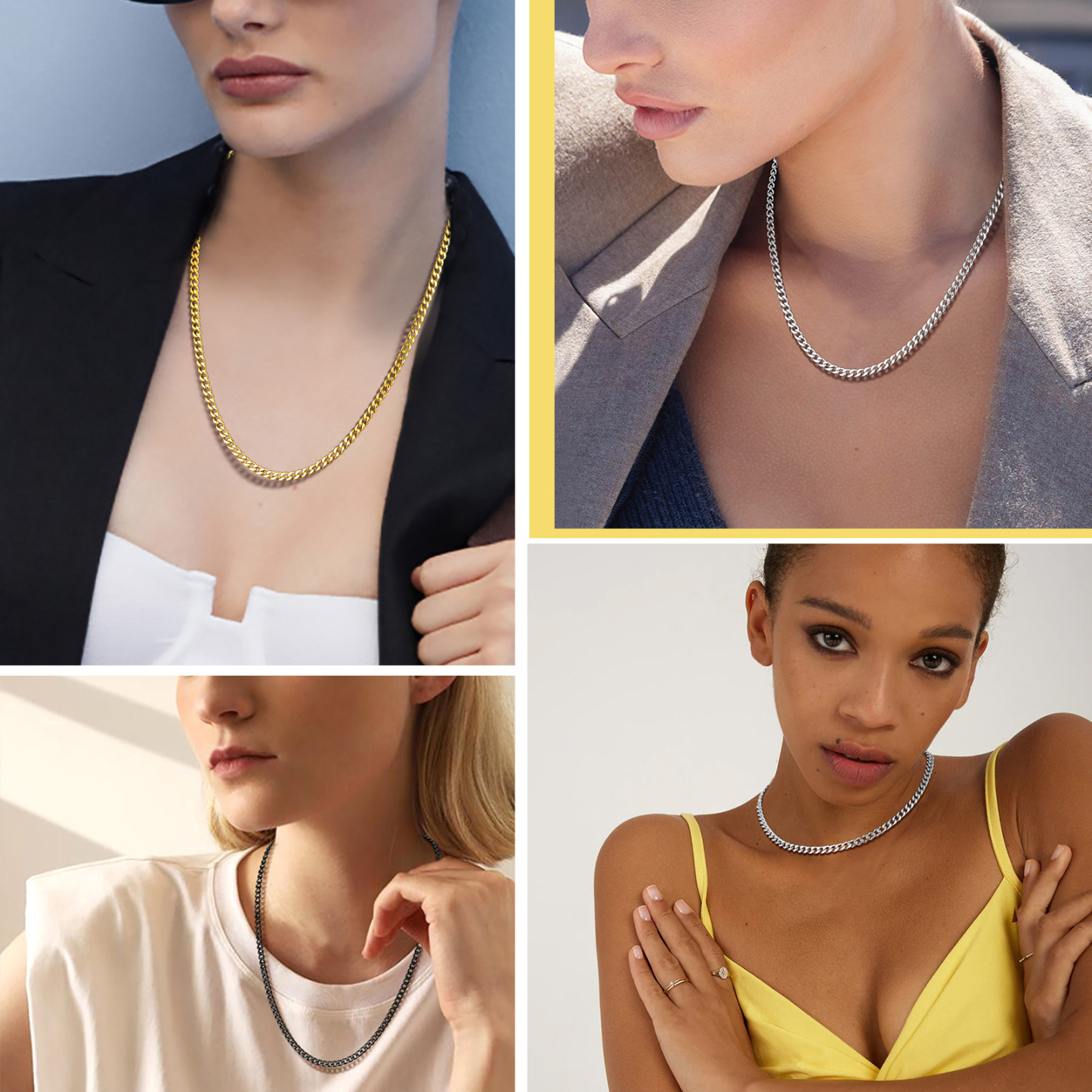 4mm Cuban Link Chain Necklaces Stainless Steel 14/18/20/22/24/26/28/30 inches