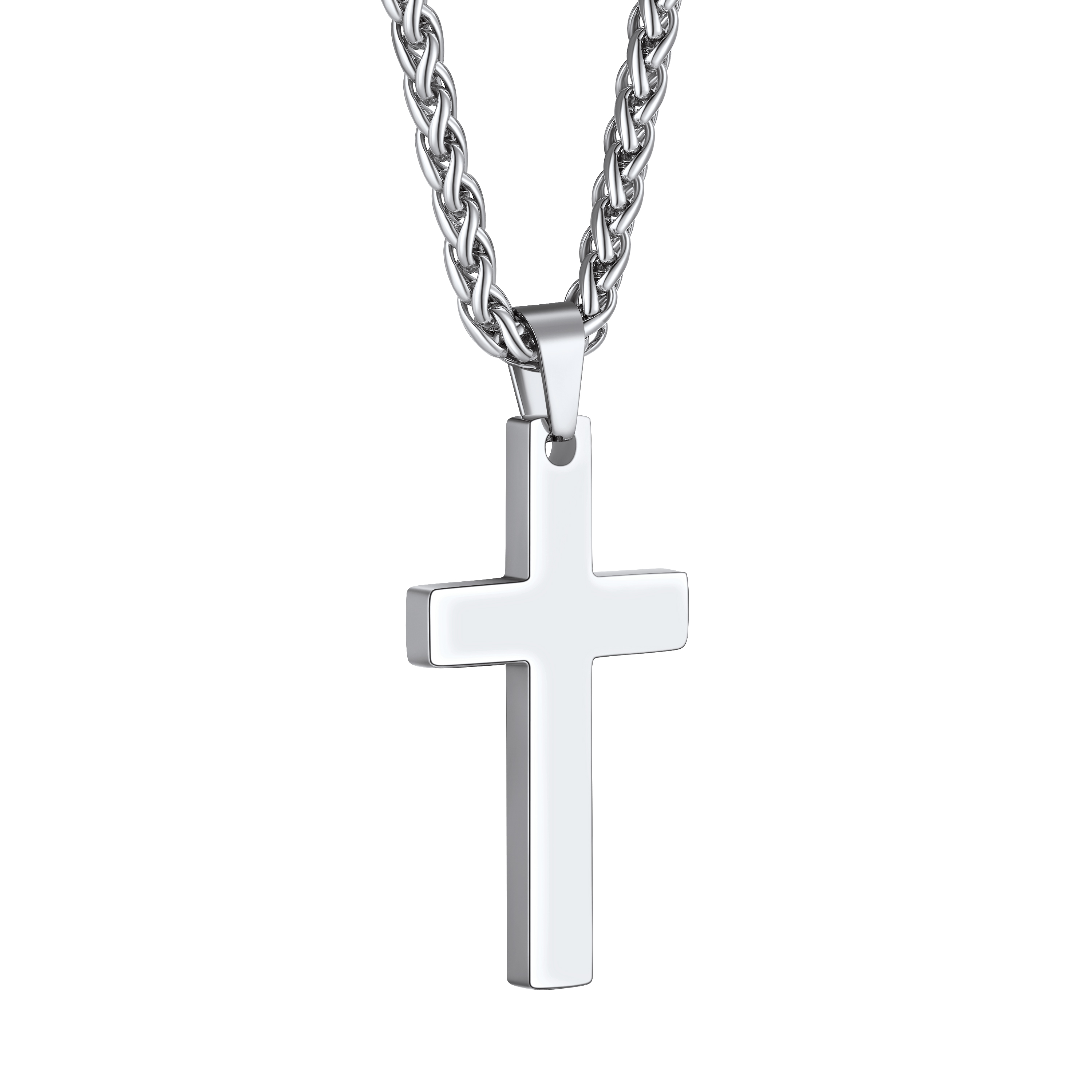Silver Stainless Steel Cross Pendant with Chain