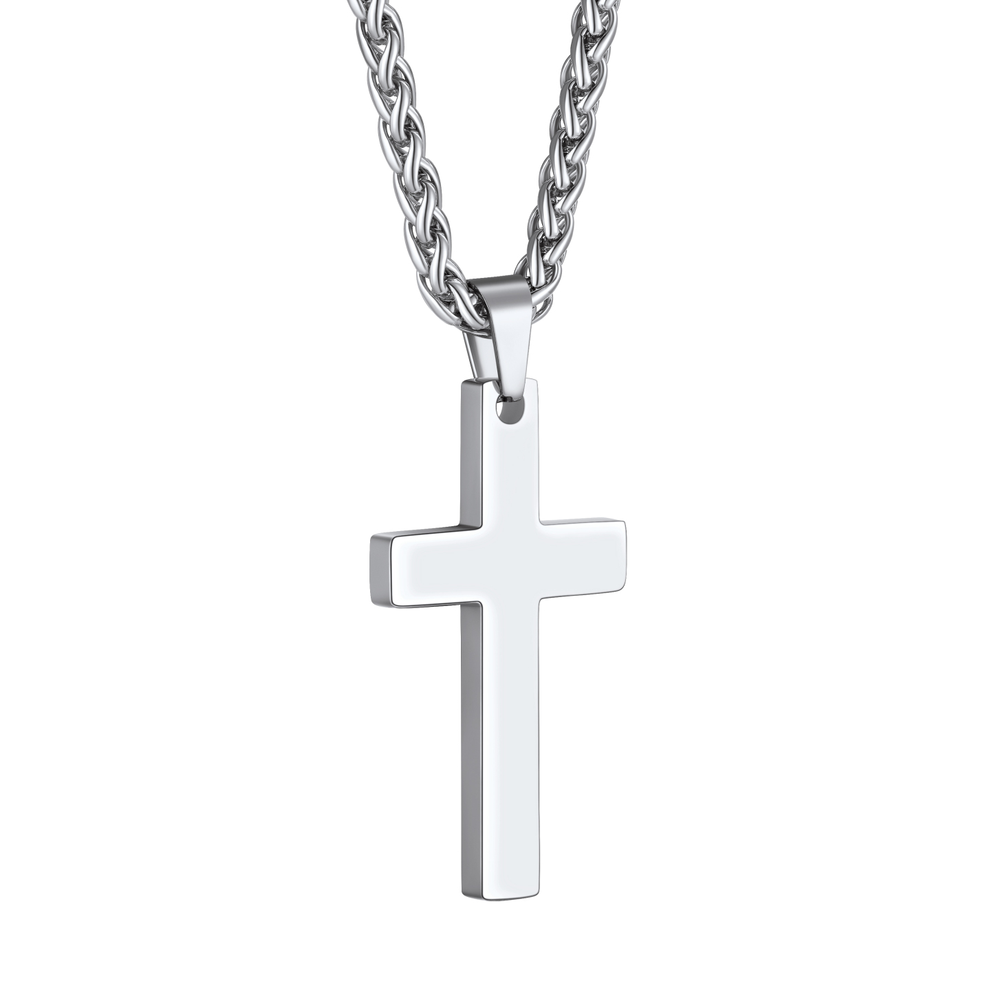 Silver Stainless Steel Cross Pendant with Chain