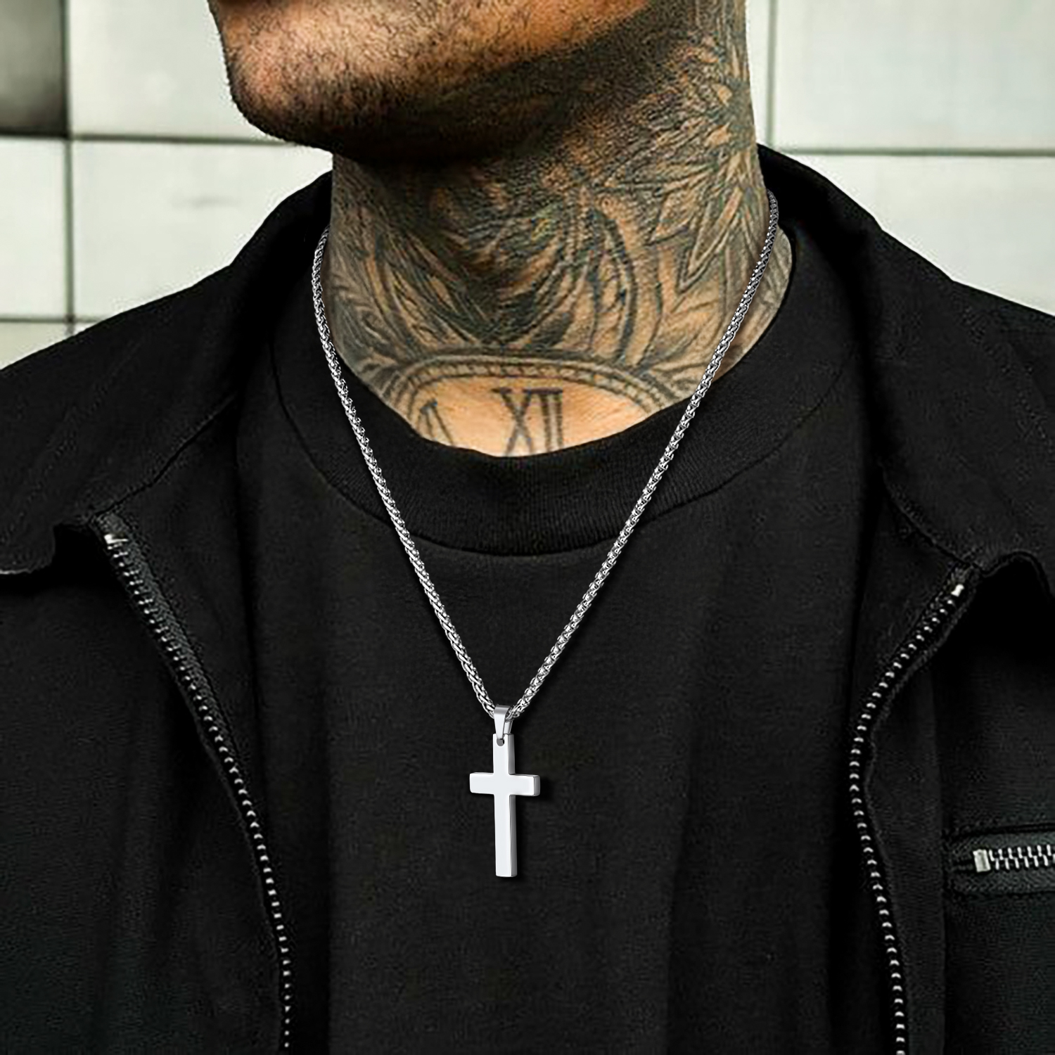 Stainless Steel Classic Cross Necklace for Men Women