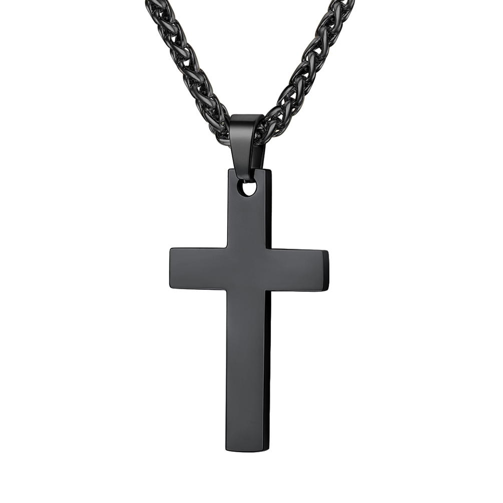 Black Stainless Steel Cross Pendant with Chain