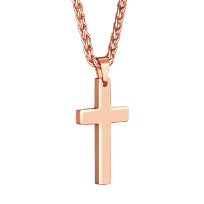 Rose Gold Stainless Steel Cross Pendant with Chain