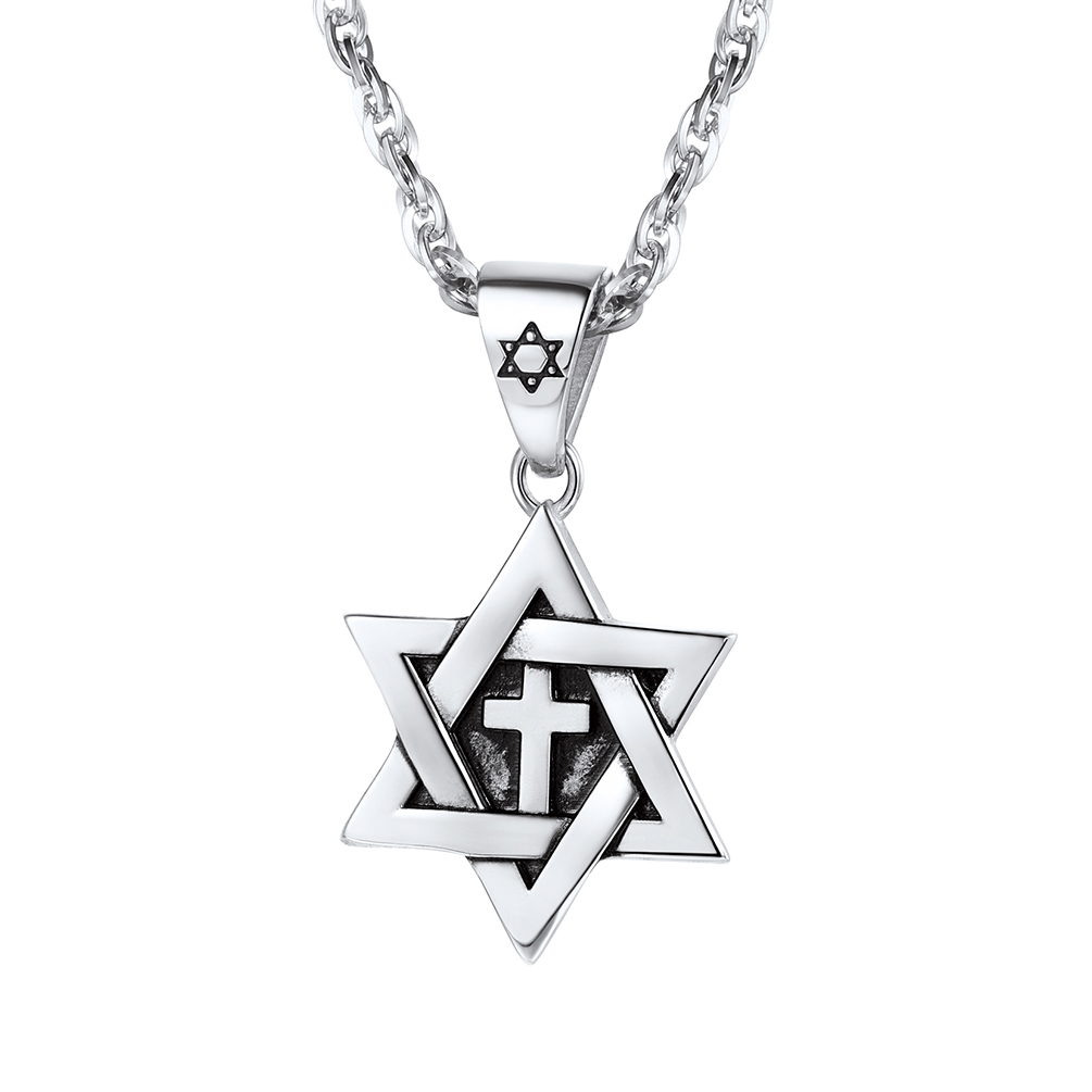 Stainless Steel Star of David Cross Pendant Wave Chain for Men Women