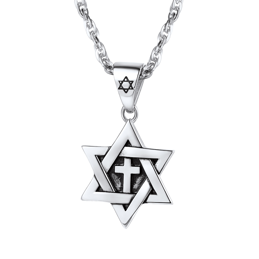 Stainless Steel Star of David Cross Pendant Wave Chain for Men Women