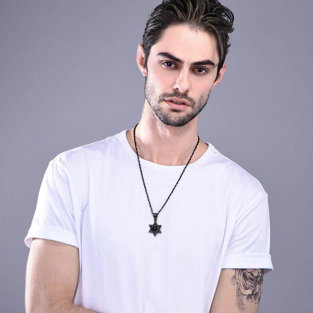 Stainless Steel Star of David Cross Pendant Wave Chain for Men Women