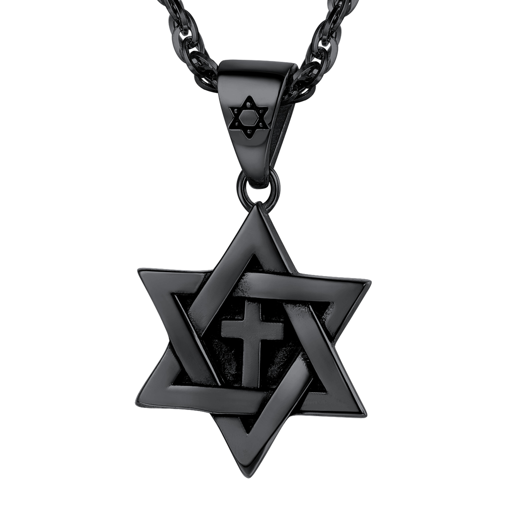 Stainless Steel Star of David Cross Pendant Wave Chain for Men Women