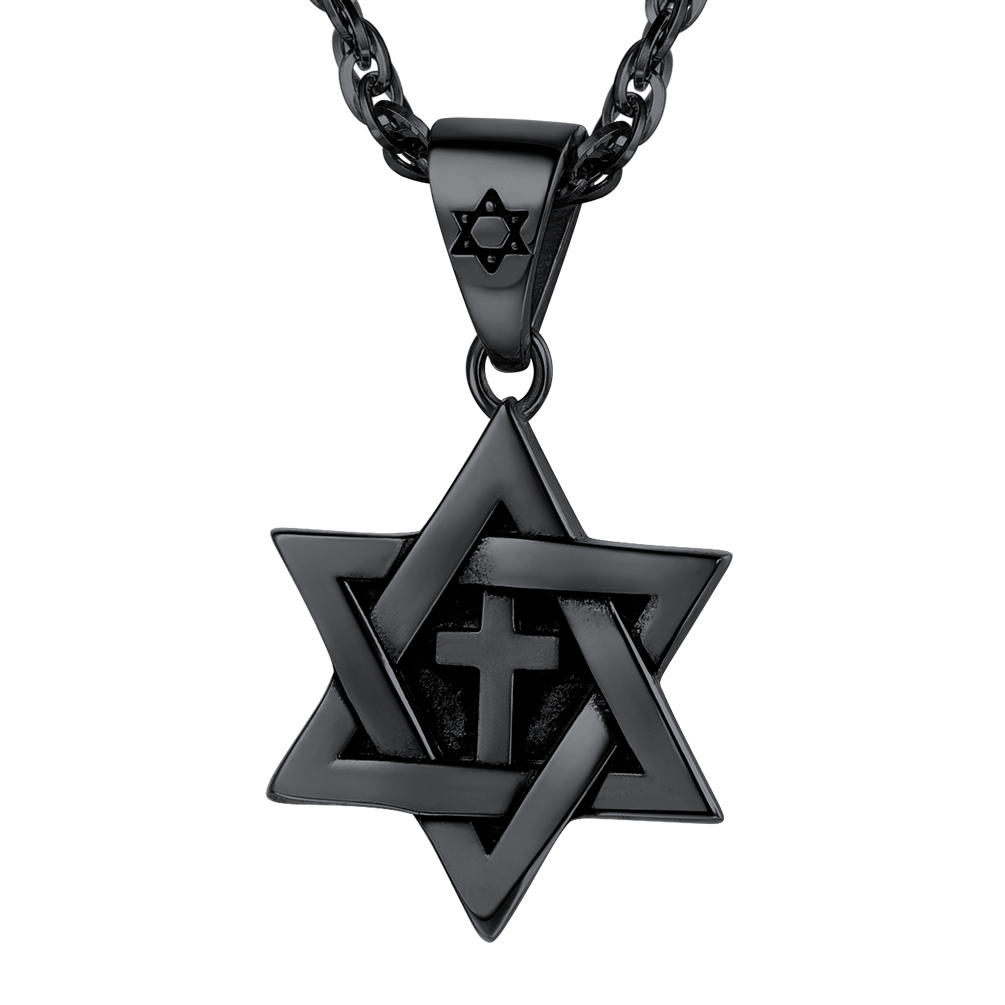 Stainless Steel Star of David Cross Pendant Wave Chain for Men Women