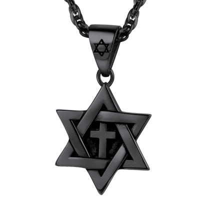 Stainless Steel Star of David Cross Pendant Wave Chain for Men Women