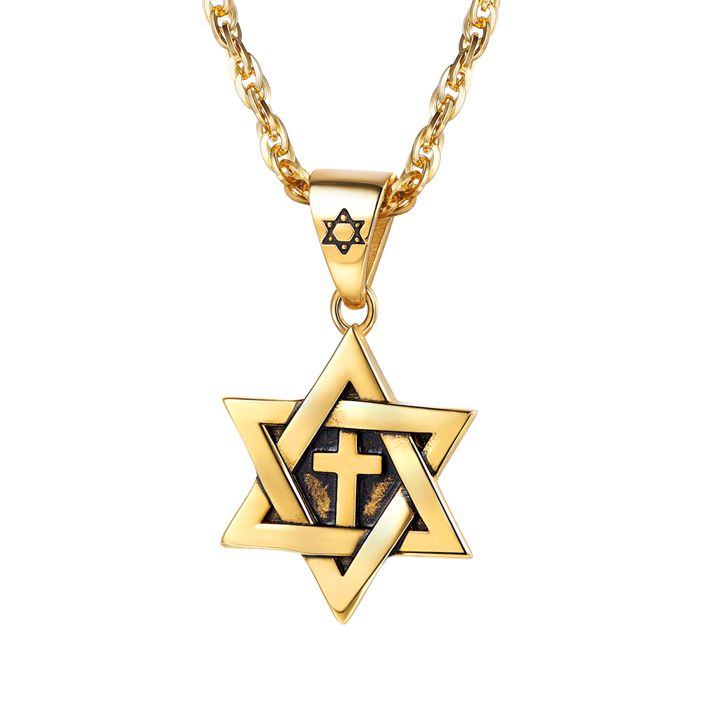 Stainless Steel Star of David Cross Pendant Wave Chain for Men Women