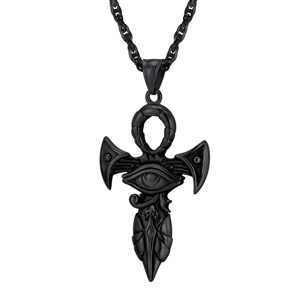 Black ankh cross pendant necklace