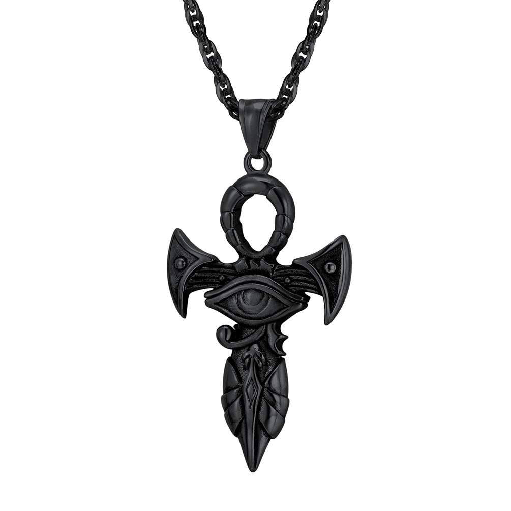 Black ankh cross pendant necklace