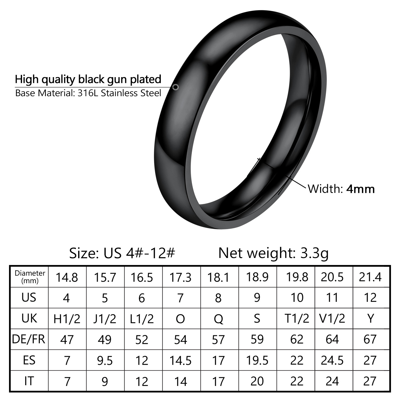 2mm-8mm Polished Stainless Steel Ring For Men Women