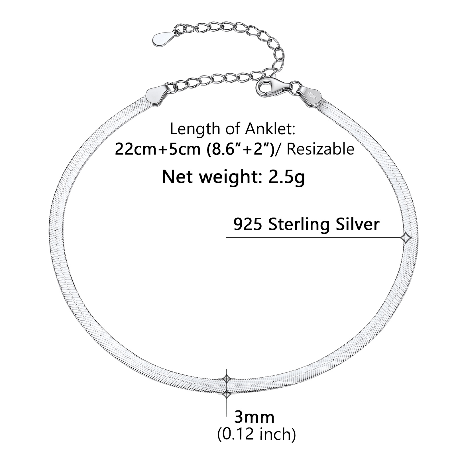 Herringbone Snake Chain Product specification graphic
