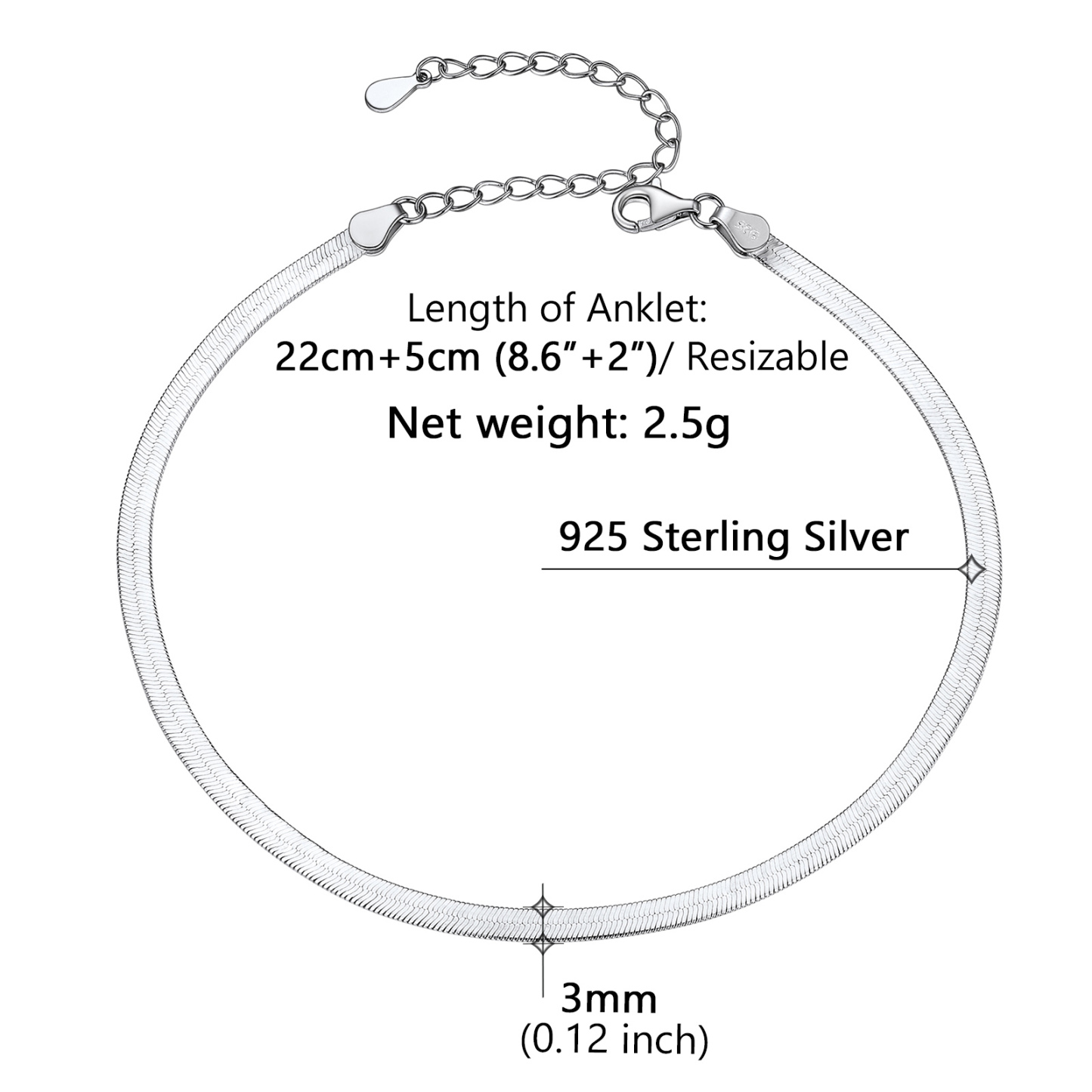 Herringbone Snake Chain Product specification graphic