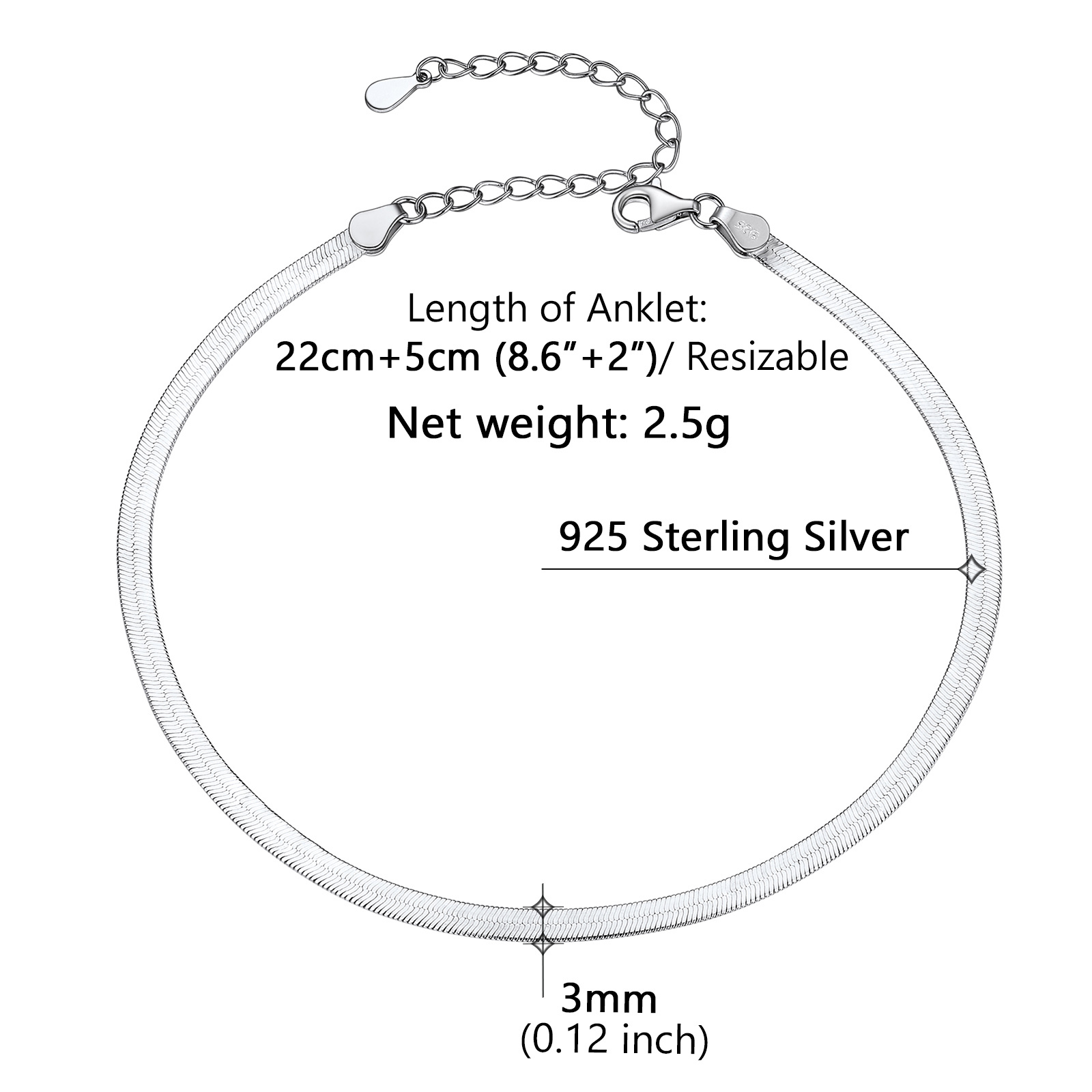 Herringbone Snake Chain Product specification graphic