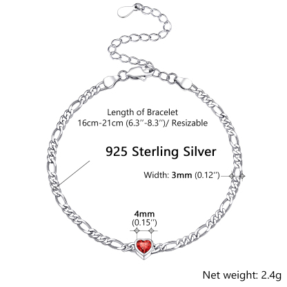 Sterling Silver Heart Birthstone Bracelet For Women