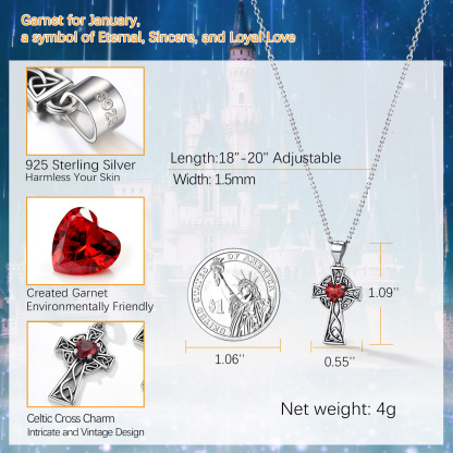 Silver Birthstone Cross Pendant Necklace for Women size