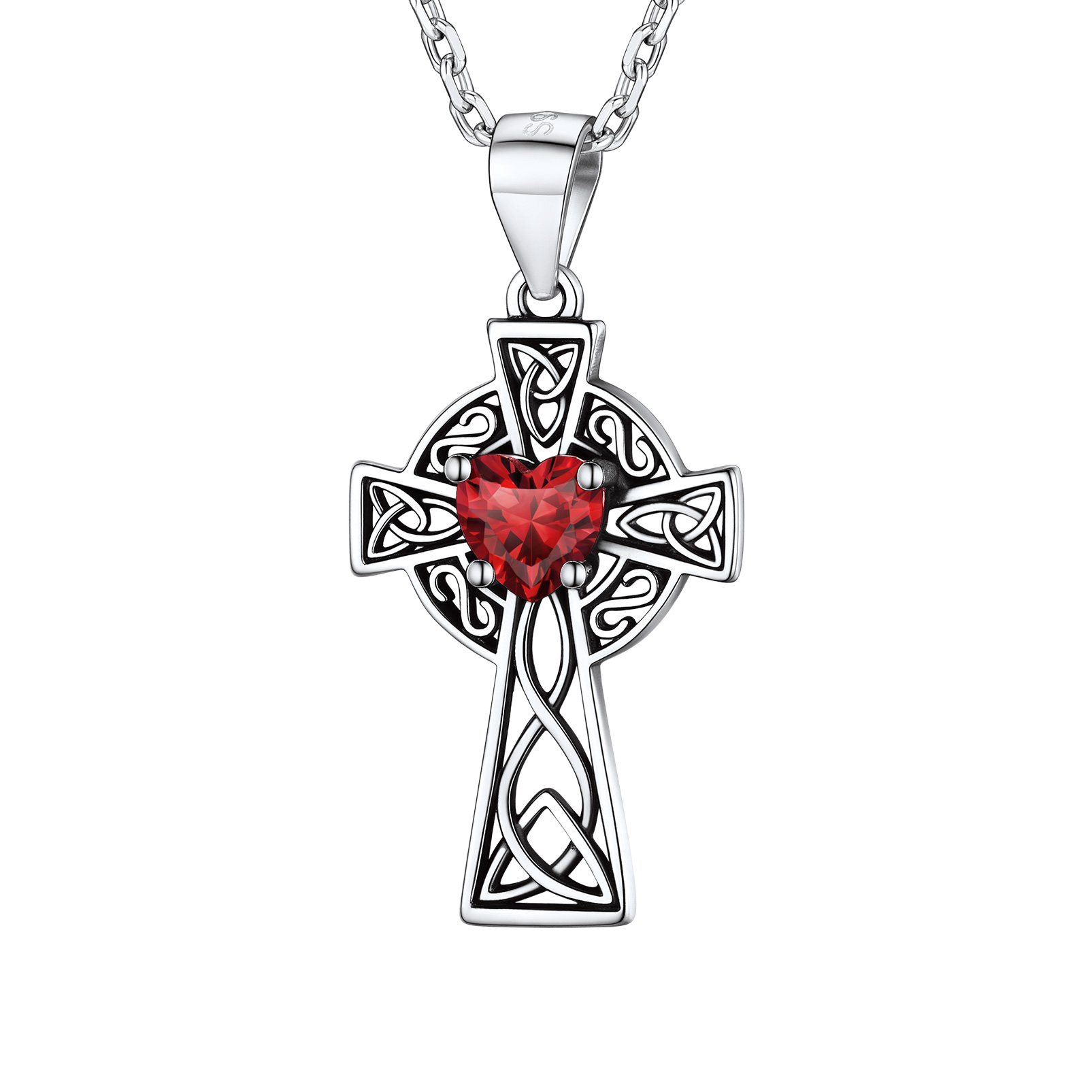 Silver Birthstone Cross Pendant Necklace for Women JAN