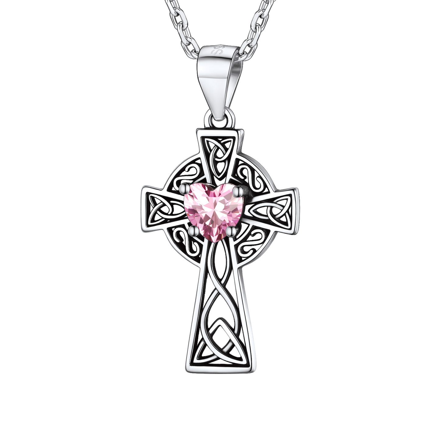 Silver Birthstone Cross Pendant Necklace for Women OCT